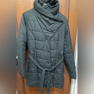 Mossimo women’s size Small petite quilted puffer Coat with tie Bellt dark Nevy